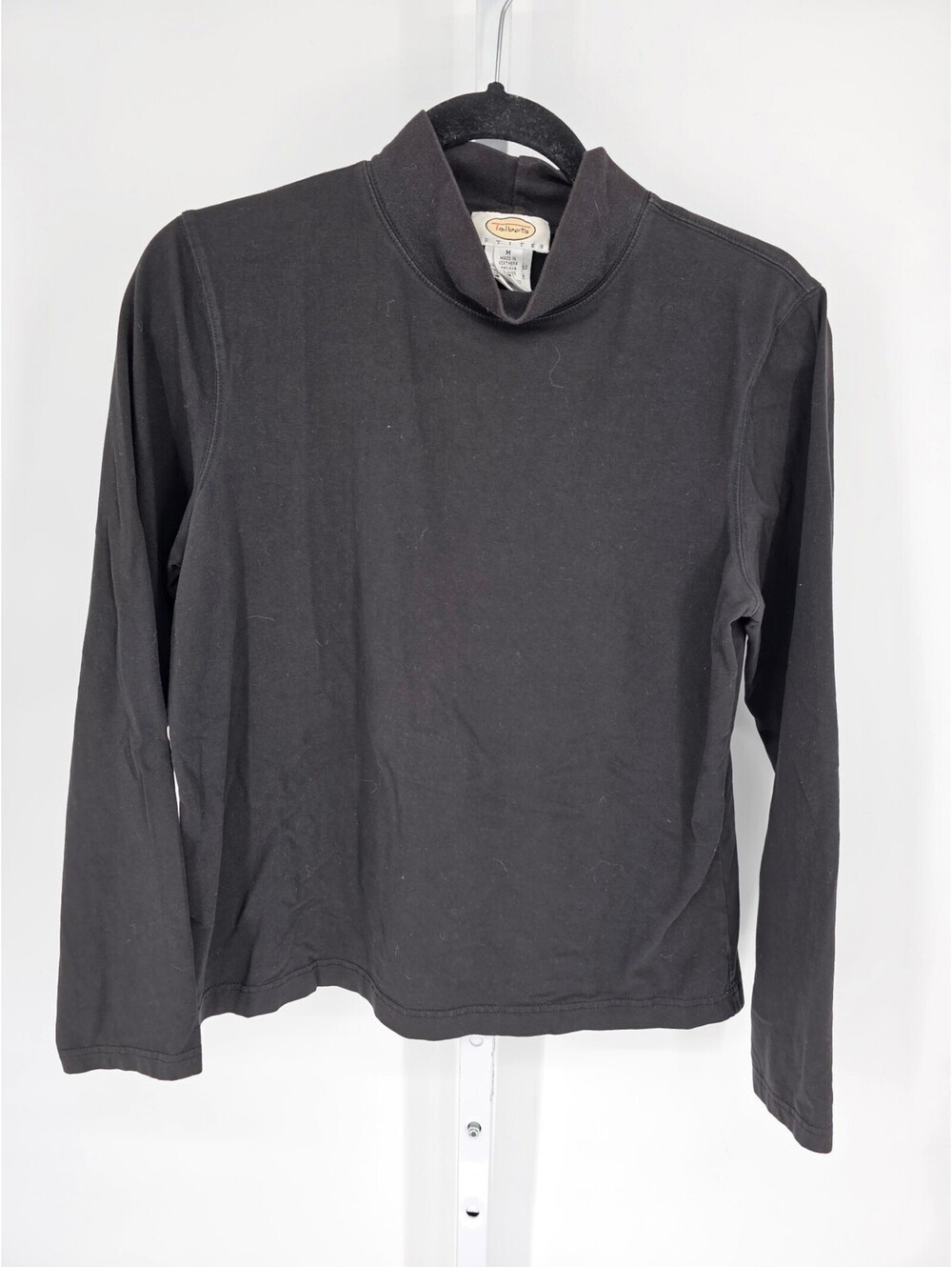 Talbots Black Cotton Blend Long Sleeve Mock-Neck Knitted Top Size PM